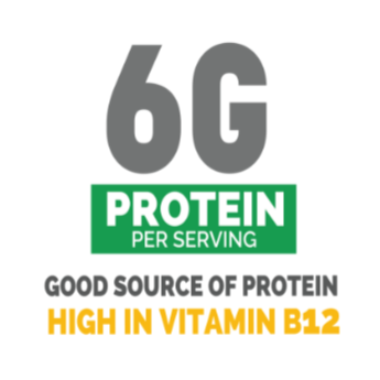 Product label with various certification logos on a green background