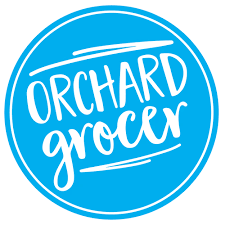 A circular blue logo with white text reading 'ORCHARD grocer' on a white background. NY Orchard Grocer logo FIND PAPA MOUNTAIN